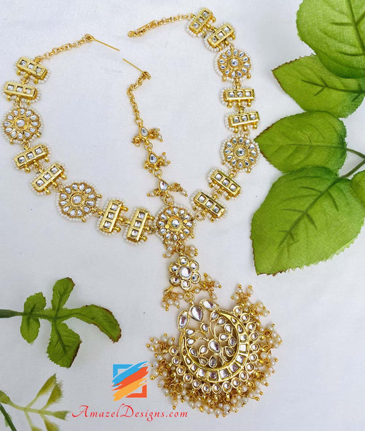 Kundan Golden Sheeshphool (fascia per la testa) Tikka 