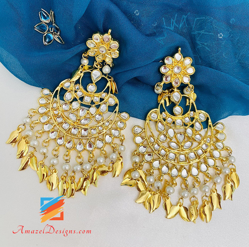 Gold Plated Indian Bollywood Kundan Jewelry Golden Patti Earrings Set  Fashion | eBay