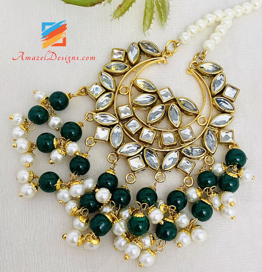 Kundan collana verde orecchini leggeri set Tikka