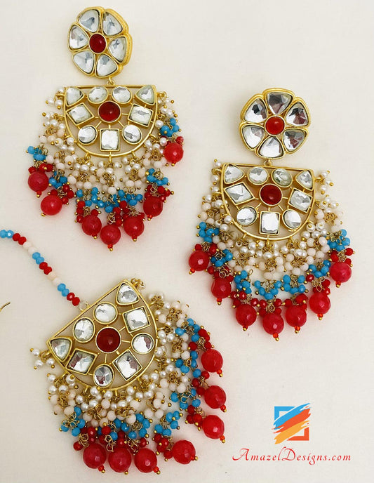 Kundan Hot Pink Kundan Earrings Tikka Set