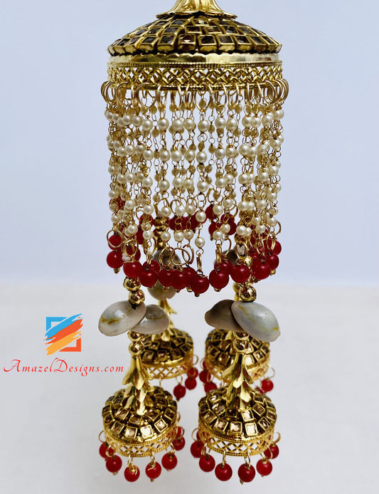 Kundan Kaleere With Red Beads And Kaudiyaan