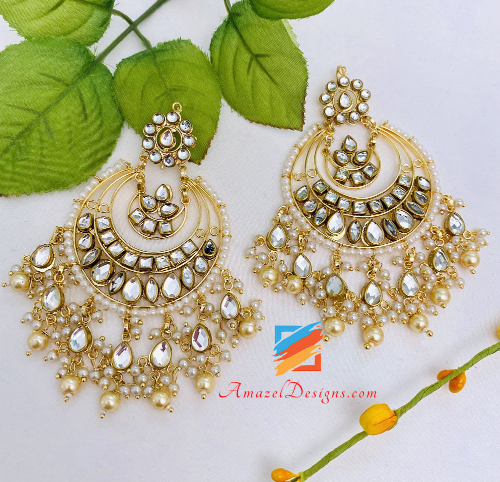 Bollywood Style Indian Bridal Pearl Kundan Tikka Stud Earrings Jewelry Set  | eBay
