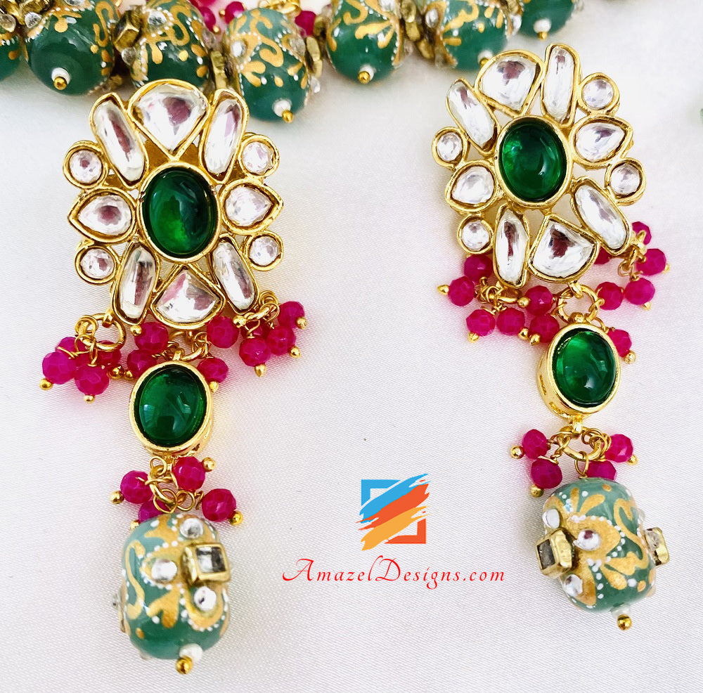 Kundan Mint Tumble Beads Choker Necklace Tikka Set