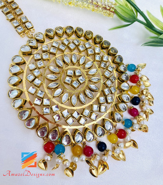 Kundan Multicoloured Oversized Lightweight Round Tikka