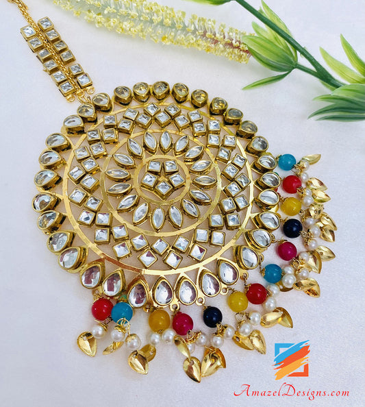 Kundan Multicoloured Oversized Lightweight Round Tikka