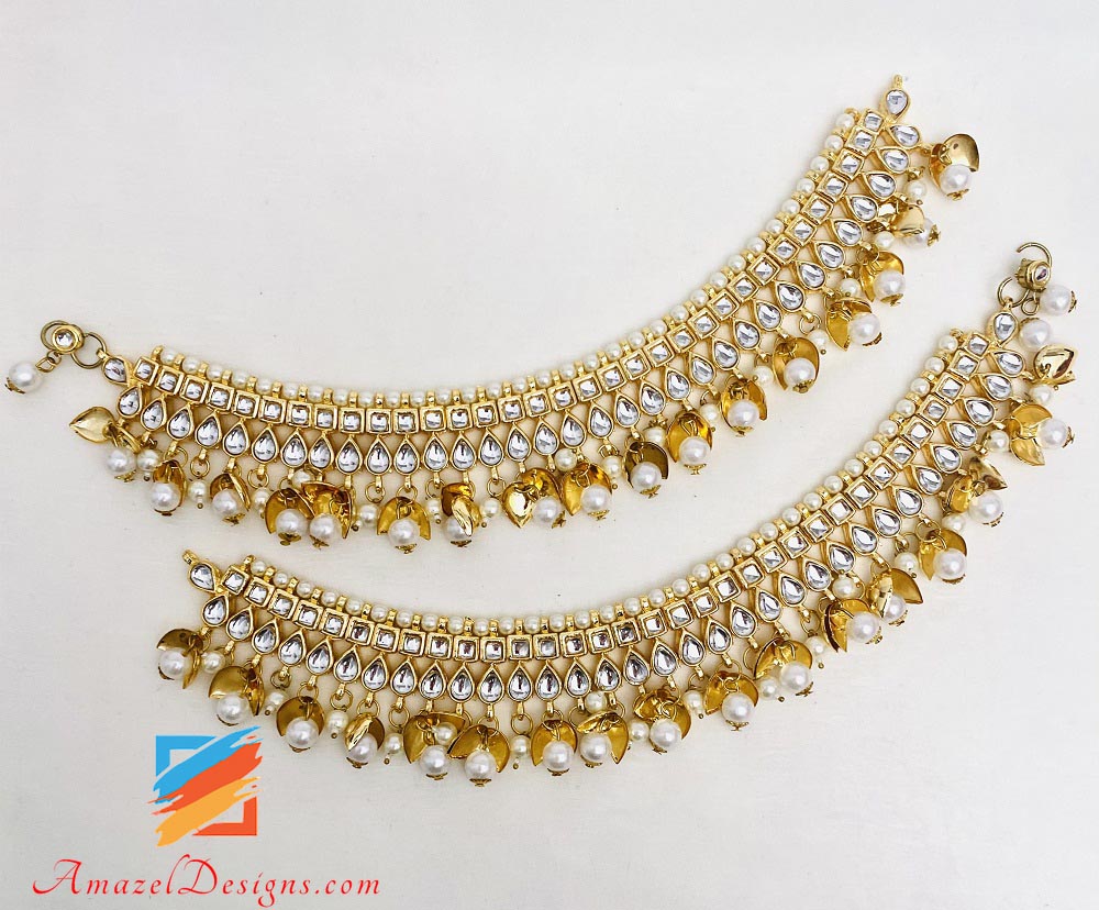 Kundan Payal With White Pearls