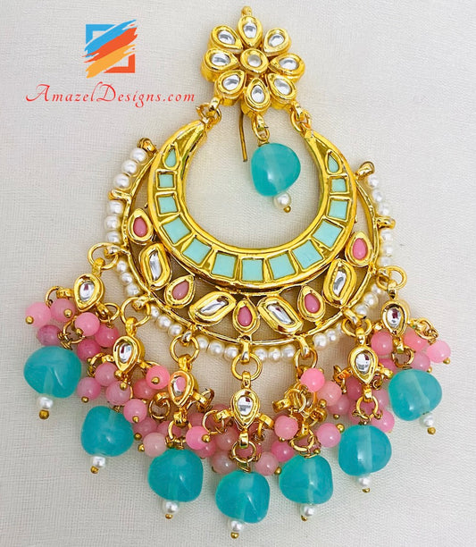 Kundan Pink and Feeroza Oversized Tikka Set