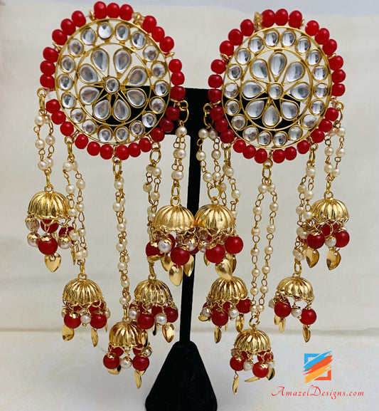 Kundan Pippal Patti Bahubali Earrings Oversized Tikka