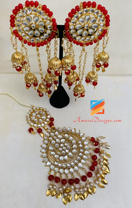 Kundan Pippal Patti Bahubali Earrings Oversized Tikka