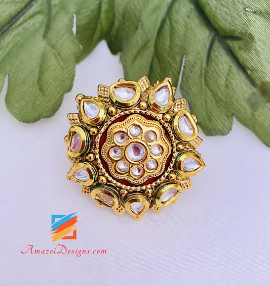 Kundan Ruby anello medio regolabile 