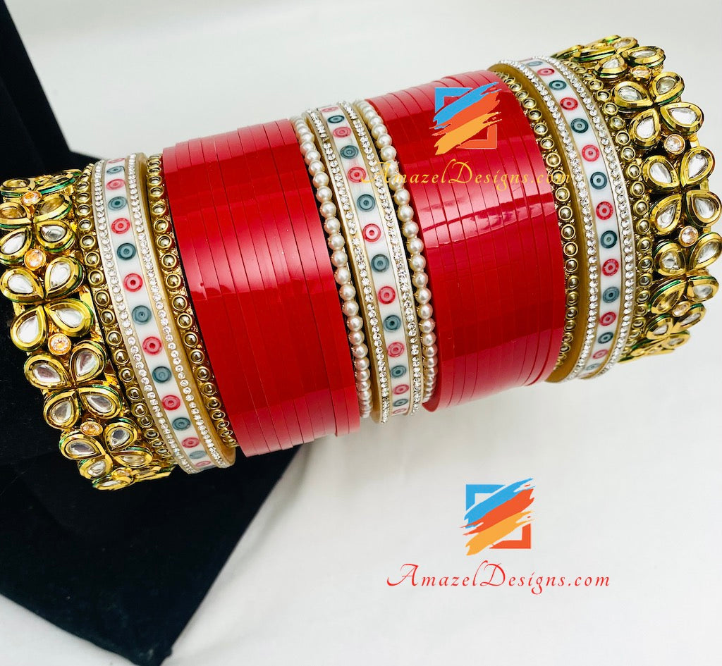 High Quality Kundan Thick Kada Pearl Bangles Bindi Chooda