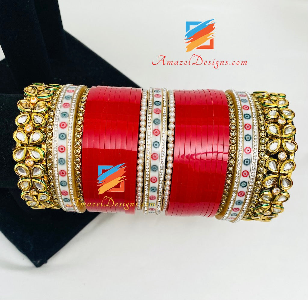 Braccialetti di perle Kada spessi Kundan di alta qualità Bindi Chooda 