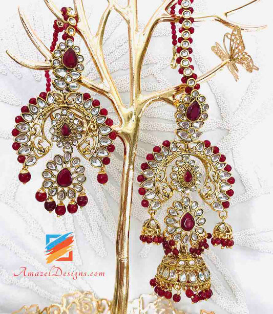 Kundan Maang Tikka with Earrings Jhumki