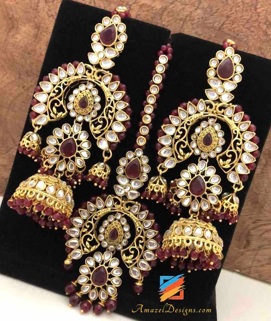 Kundan Maang Tikka with Earrings Jhumki