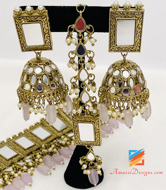 Lavendel (Lila) Sheesha Choker Jhumki Ohrringe Set 