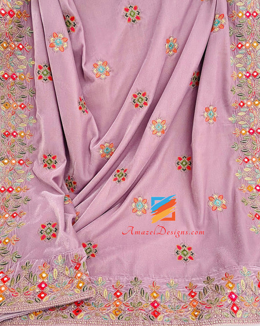 Light Purple Thread Tilla Mirror Velvet Shawl