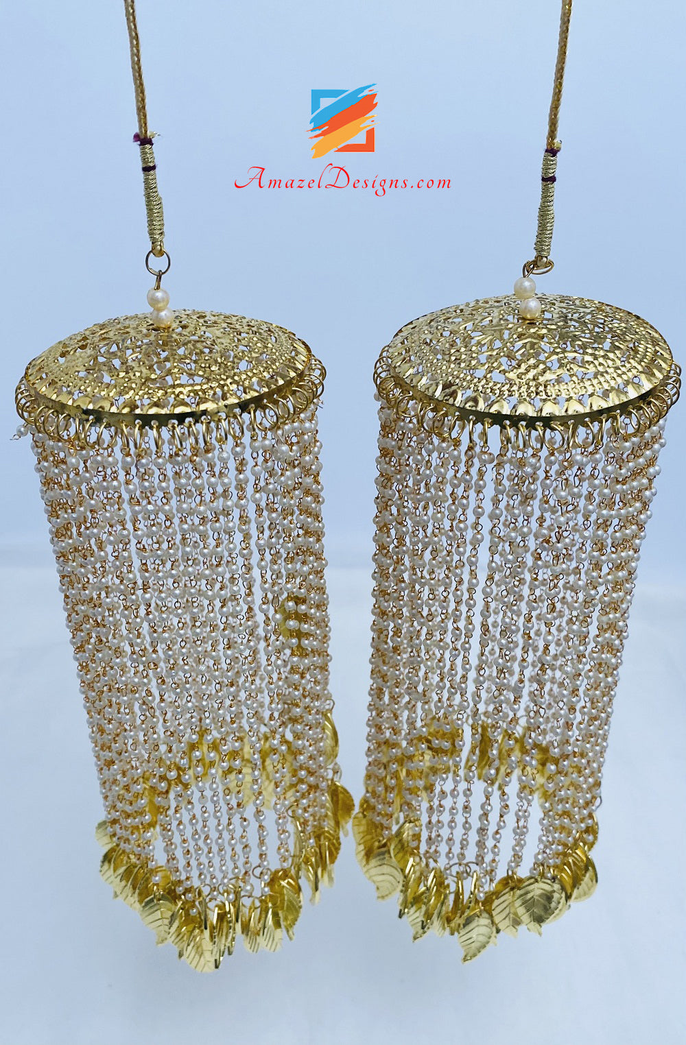 Lightweight Golden Kalire with White Beads Tassels