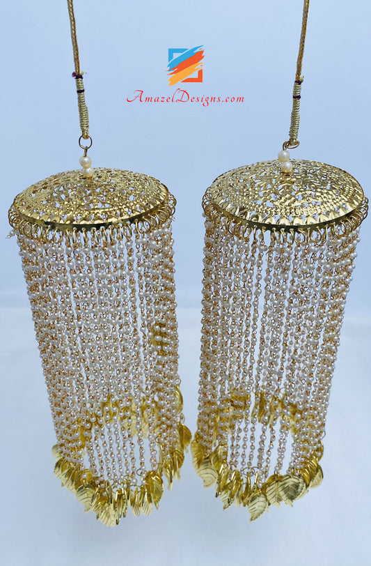 Lightweight Golden Kalire with White Beads Tassels