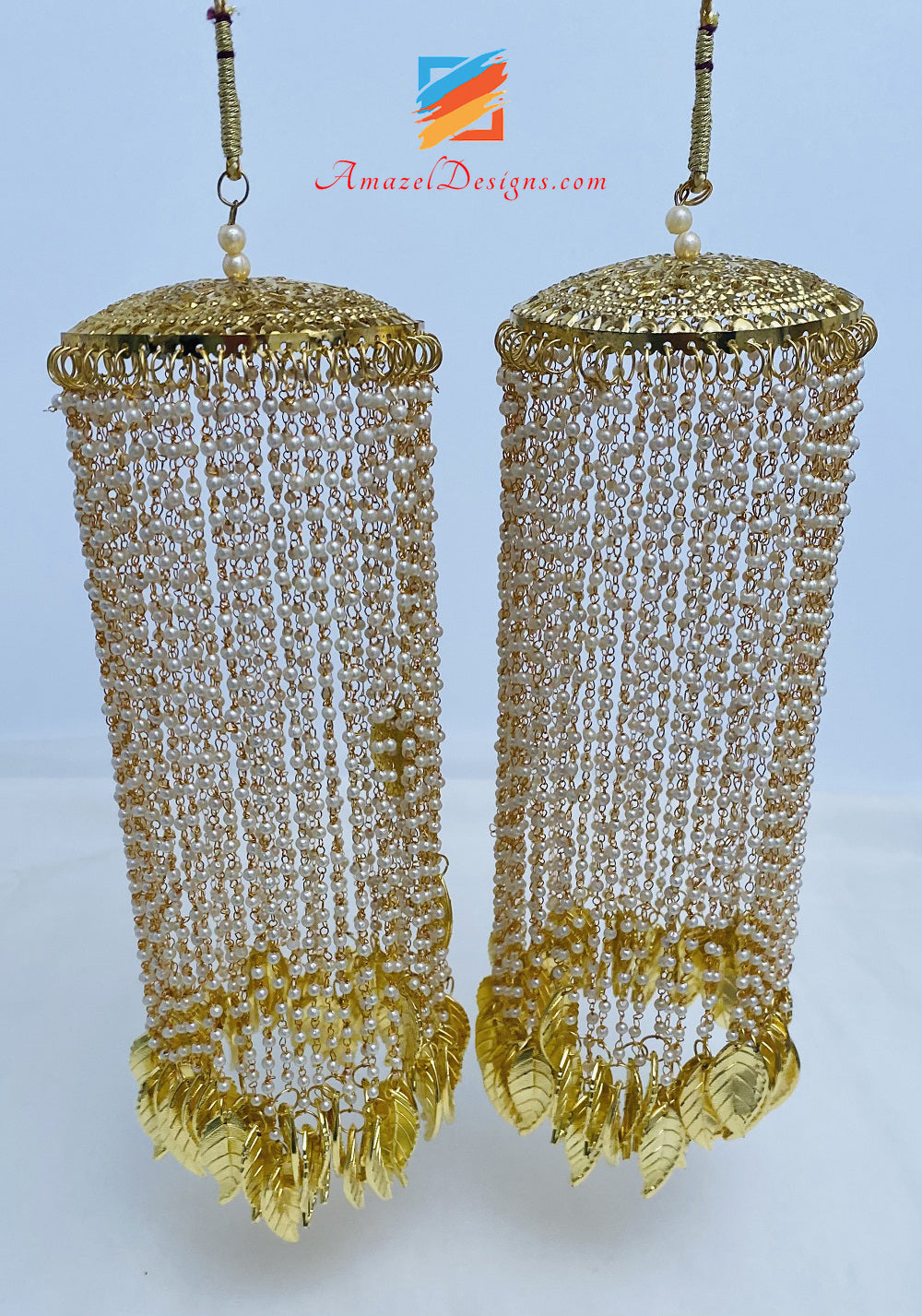 Lightweight Golden Kalire with White Beads Tassels