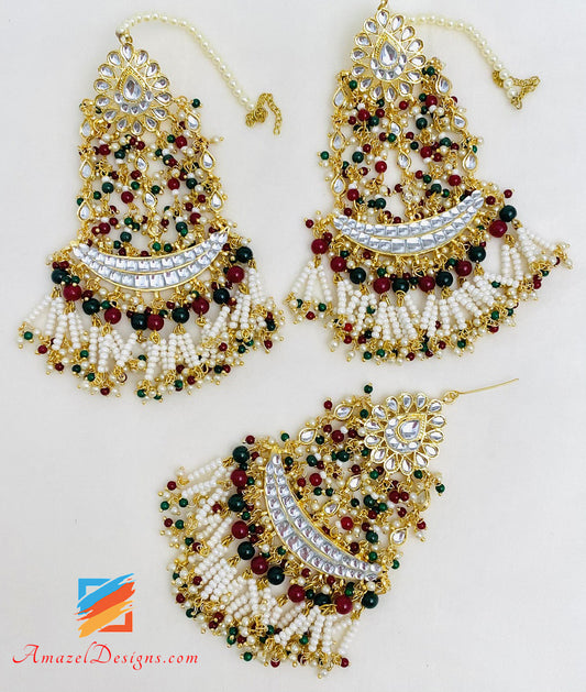 Lightweight Multicoloured Chanbali Kundan Earrings Passa Set