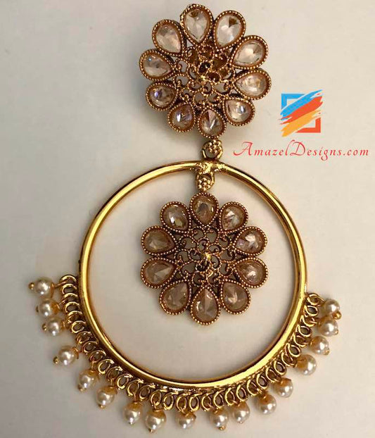 Lightweight Polki Golden Waliyaan Style Earrings