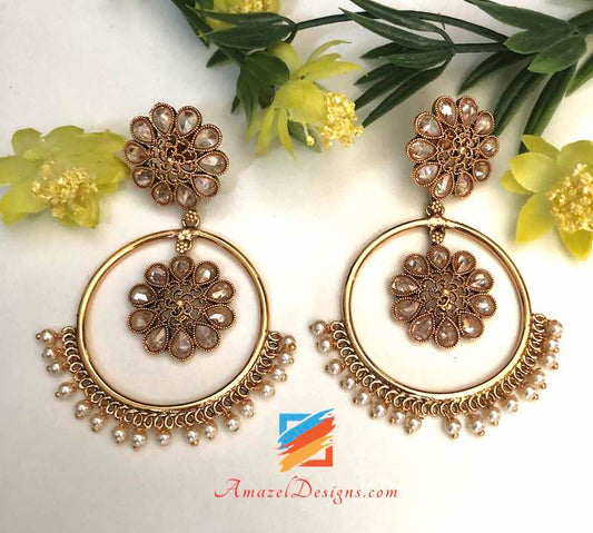 Lightweight Polki Golden Waliyaan Style Earrings