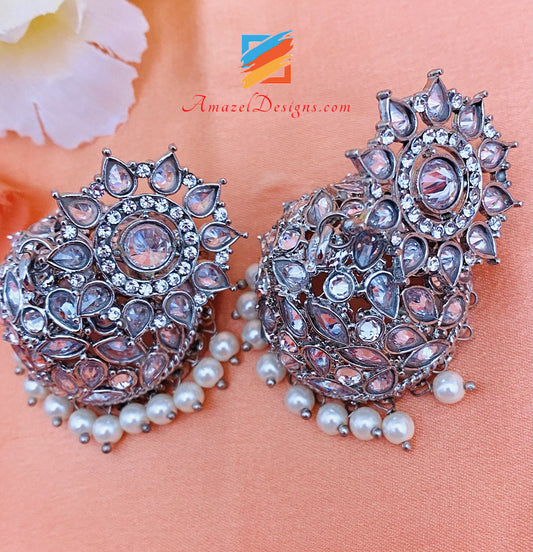Lightweight Small Silver Polki Stones Jhumki Earrings