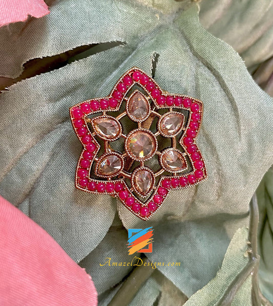 Magenta Adjustable Polki Ring