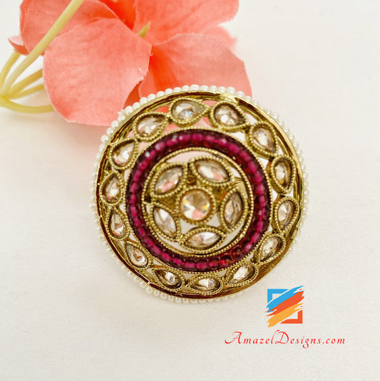 Magenta Hot Pink Polki Medium Adjustable Ring