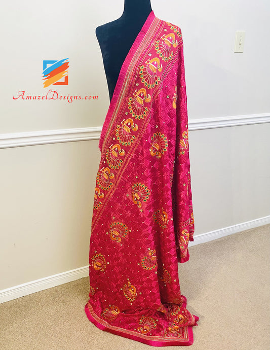 Magenta (Hot Pink) Morni Fulkari Resham Kinari