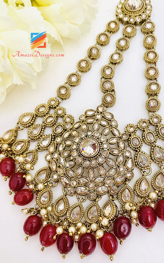 Maroon Beads Polki Jhoomer