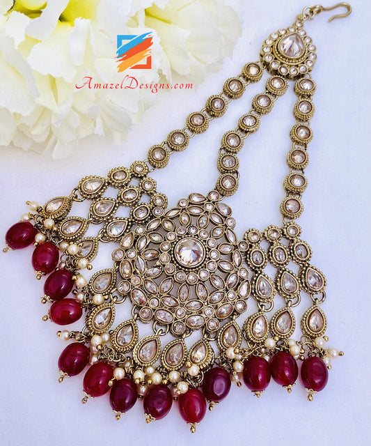 Maroon Beads Polki Jhoomer