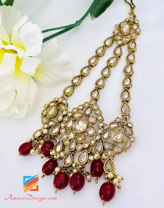 Maroon Beads Polki Jhumer