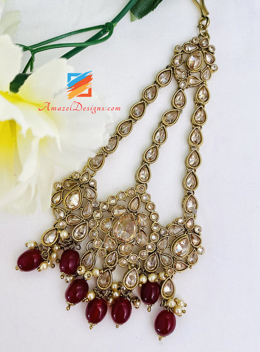 Maroon Beads Polki Jhumer