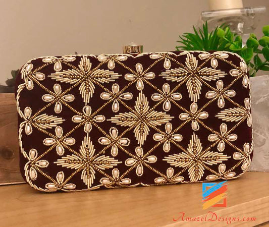 Maroon Clutch with Beads