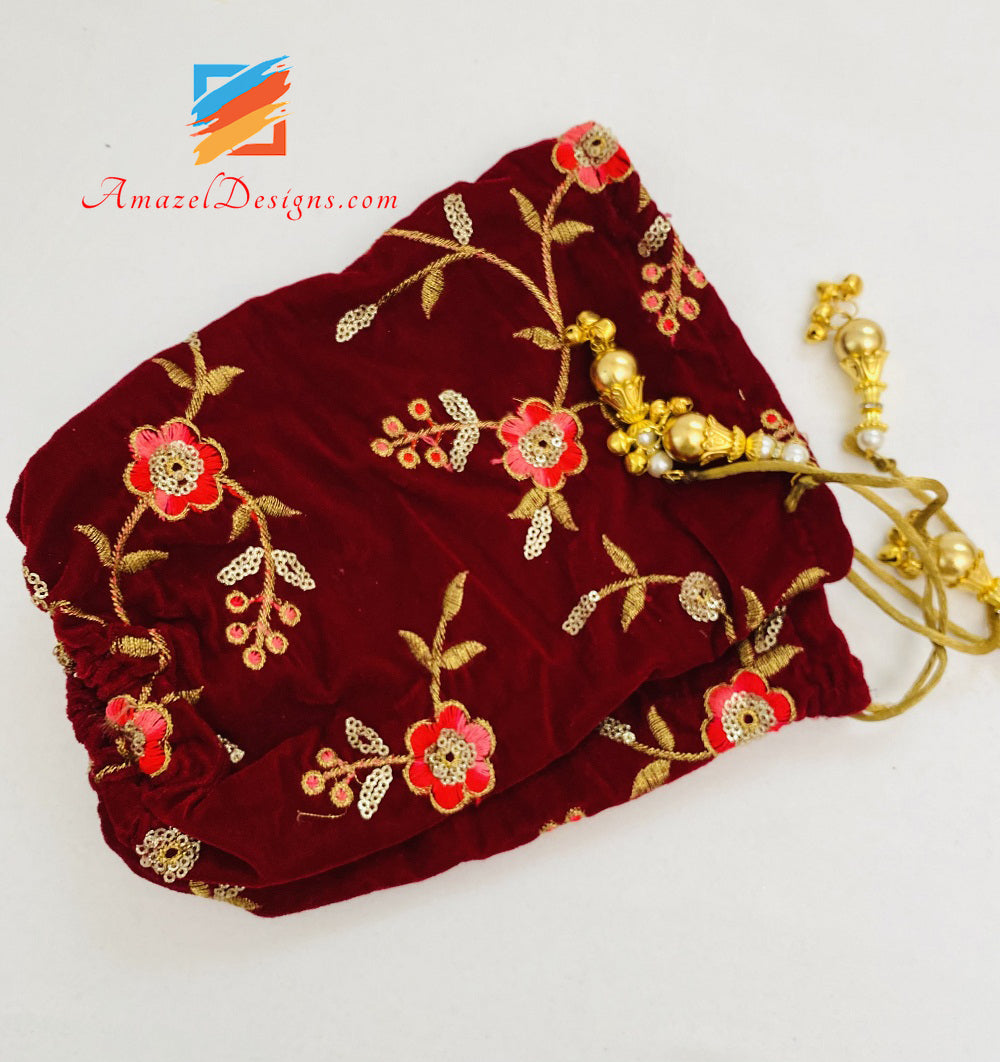 Maroon Embroidered Churra Cover