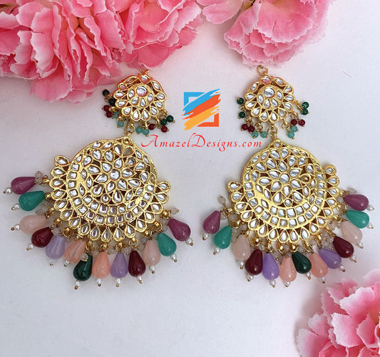 Maroon Goldene Kundan Ohrringe Tikka Set 