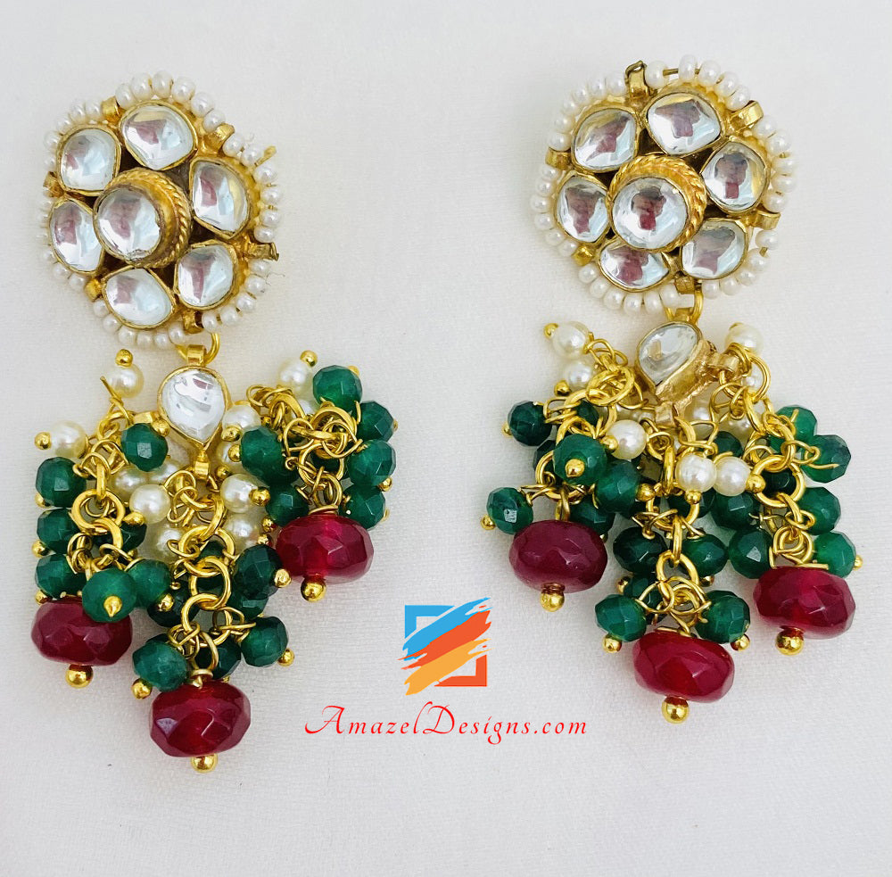 Maroon Green Hand Painted Meenakari Necklace Earrings Set