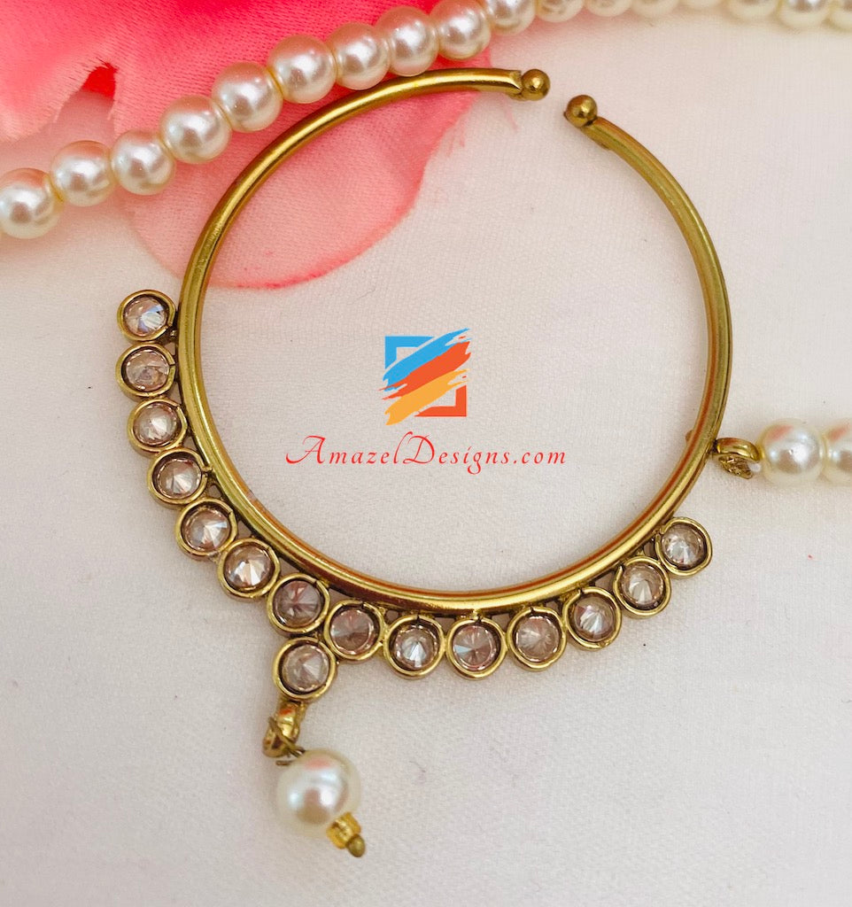 Maroon Heavy Bridal Polki Necklace Earrings Tikka Nath and Passa Set