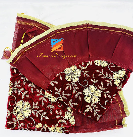 Maroon Velvet Mix Golden Sitara Shagun Rumal