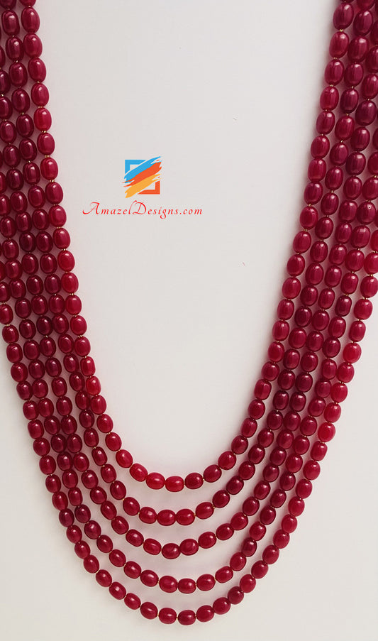 Maroon Large 5 Layers Groom Mala