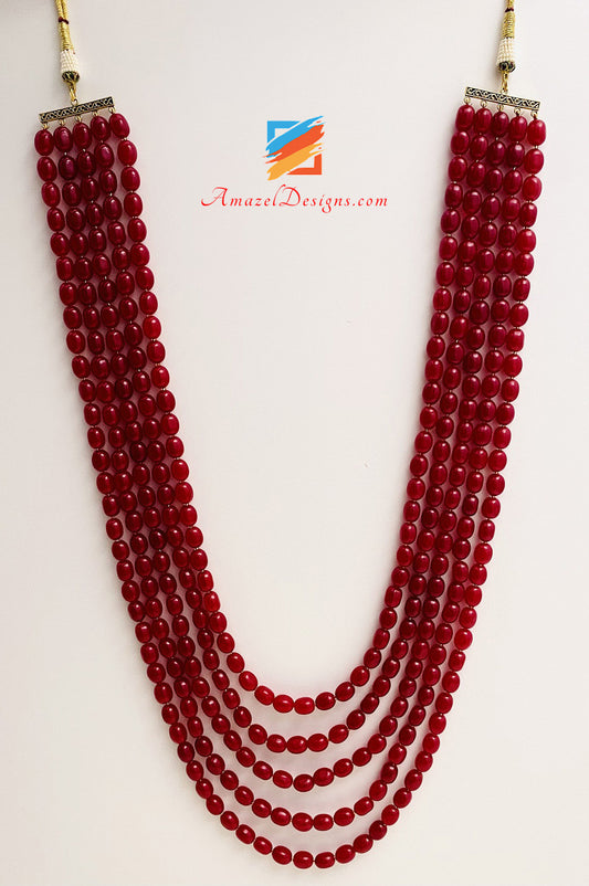 Maroon Large 5 strati Groom Mala