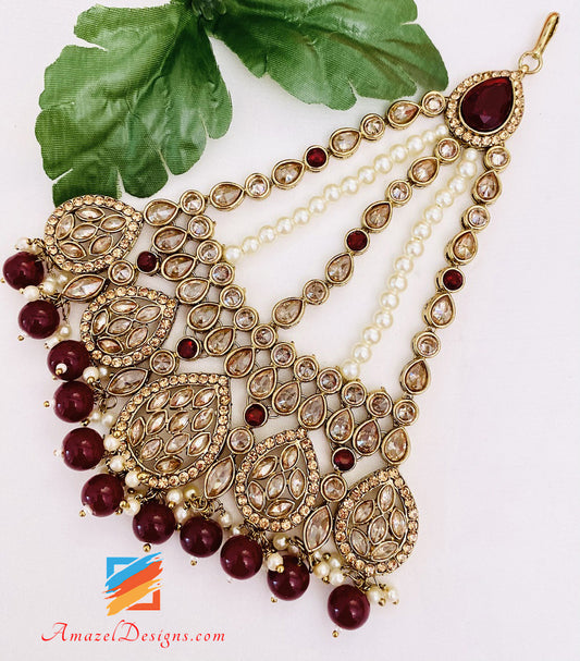 Maroon Polki And Stones Passa
