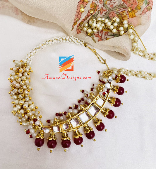 Maroon Ruby Large Kundan Pierced Nath