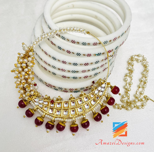 Maroon Ruby Large Kundan Pierced Nath