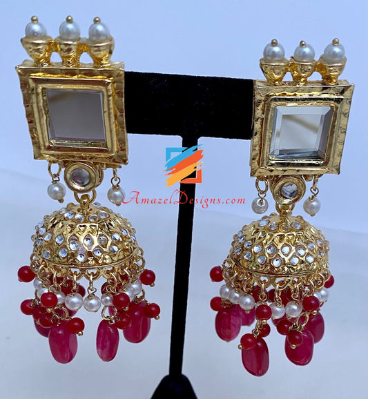 Maroon Sheesha Choker Jhumki Tikka Set