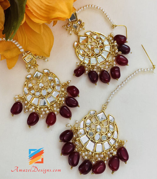 Maroon Sheesha Earrings Tikka Set