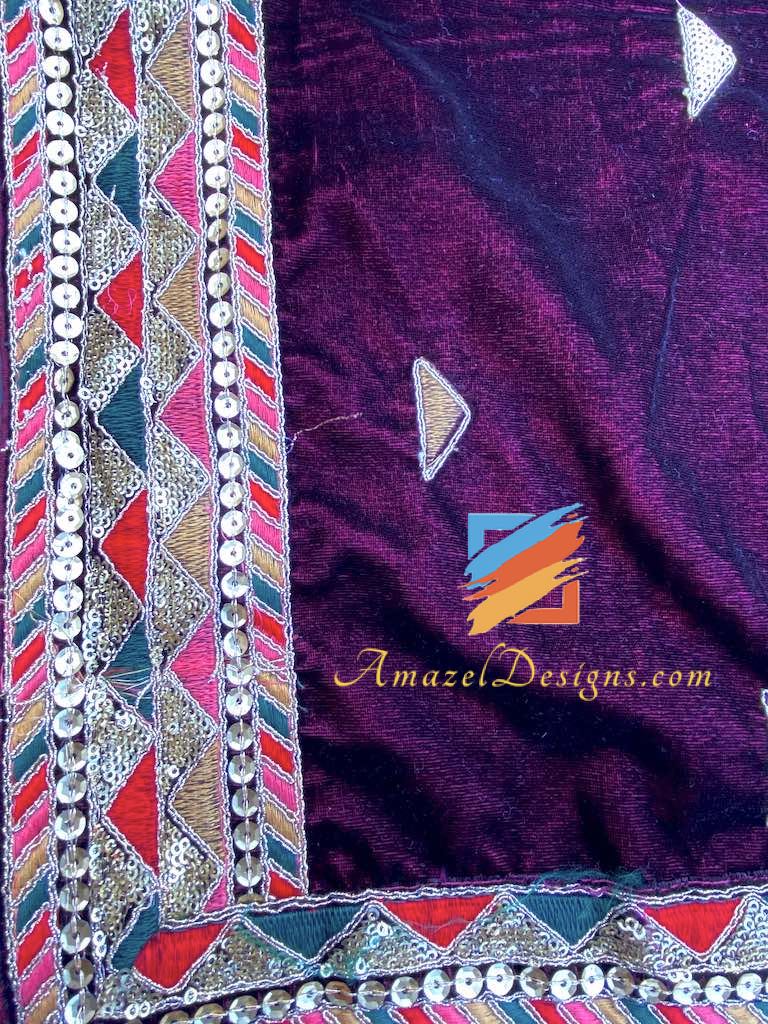 Maroon Velvet Shawl with Multicoloured Thread and Sippi Work