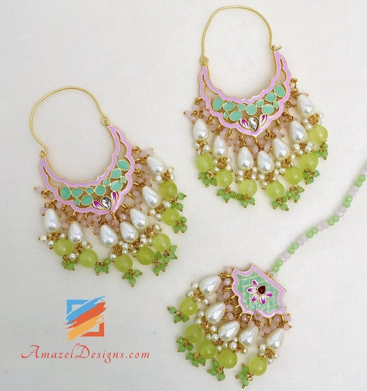 Meenakari Hand Painted Fluorescent Green Vaali Tikka Set