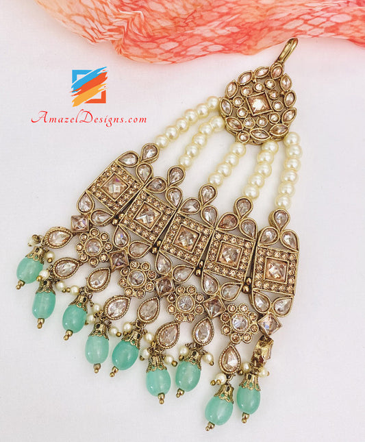 Mint Beads Polki And Stone Pasa